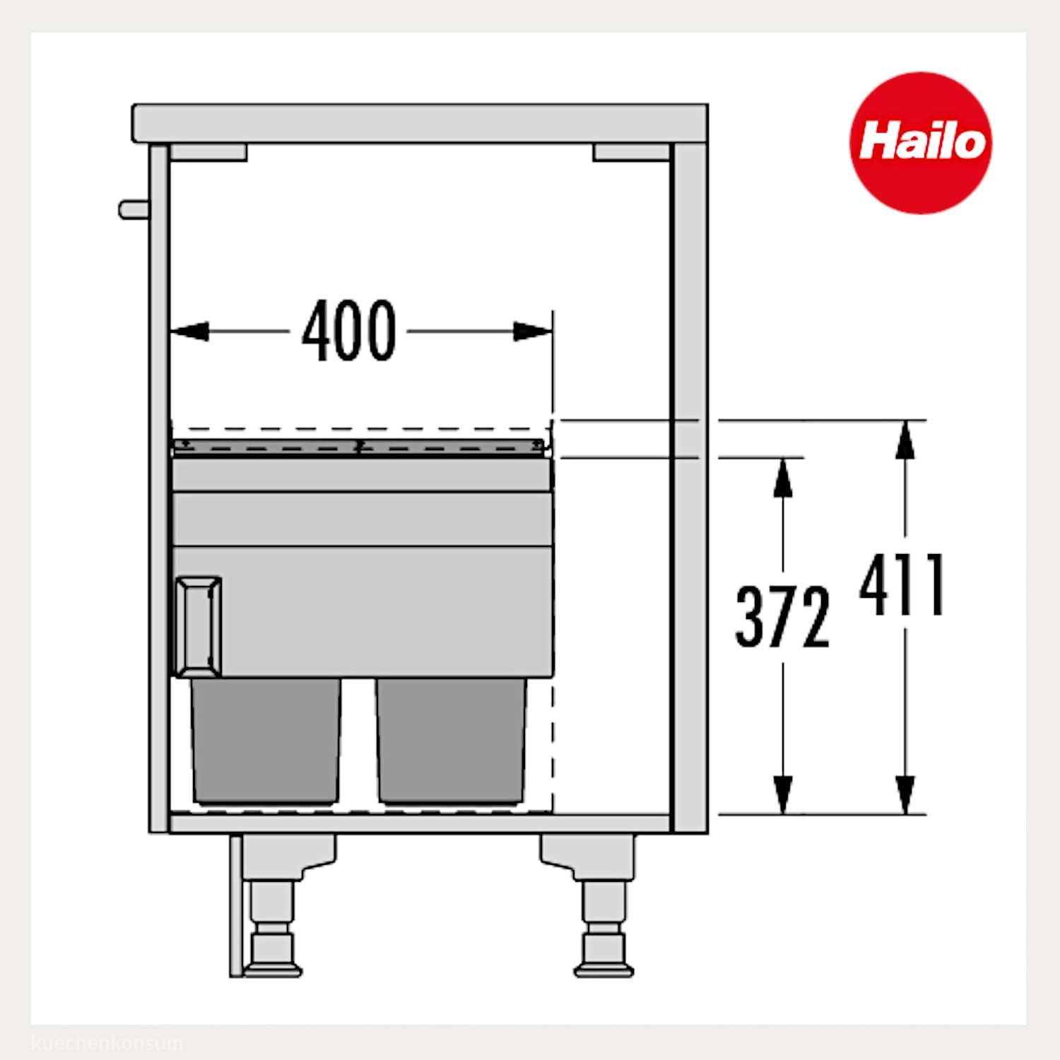 Hailo Abfallsammler 3608601 | Cargo Aqua Abfalltrennsystem für Spülenunterschrank | Trennung in 2x 13 Liter Inneneimer | außermittige Montagemöglichkeit | Dunkelgrau