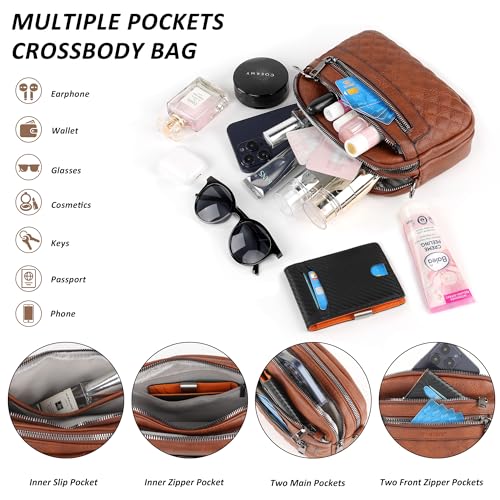Image of TANTOMI Crossbody Bags for Women, 6-Pockets Cross Body Purse, Vegan Leather Handbags Shoulder Bag for Travel, Gifts for Women