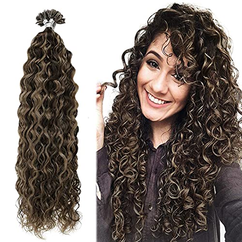 Hot Fusion Hair Extensions U Tip Human Hair Natural Wavy Hair Extensions Nail Tip Hair Brown Highlight Ash Brown Pre Boned Nail Tip Human Hair Extensions 20 inch 50g