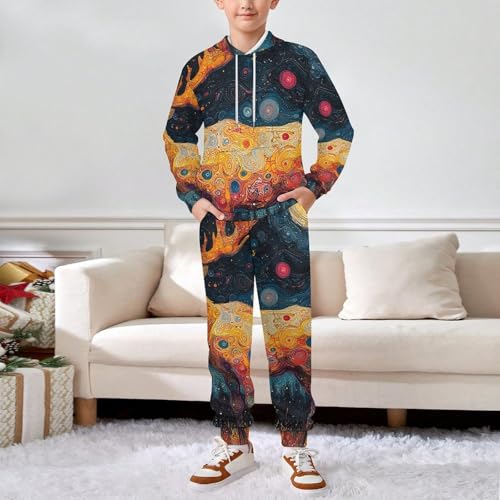 Boys Girls Hoodie Pants Hooded Sweatshirt Sweatpant 2 Piece Clothing Set, Elk Psychedelic Abstract3