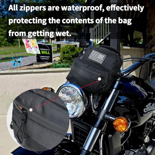 Bolsa para Manillar de Motocicleta Compatible con Harley Softail Dyna Sportster | 1680D Oxford, Almacenamiento de Herramientas para Horquilla Delantera, Manillar o Barra Sissy, También Compatible con la mayoría de los Modelos Cruiser miniatura 3