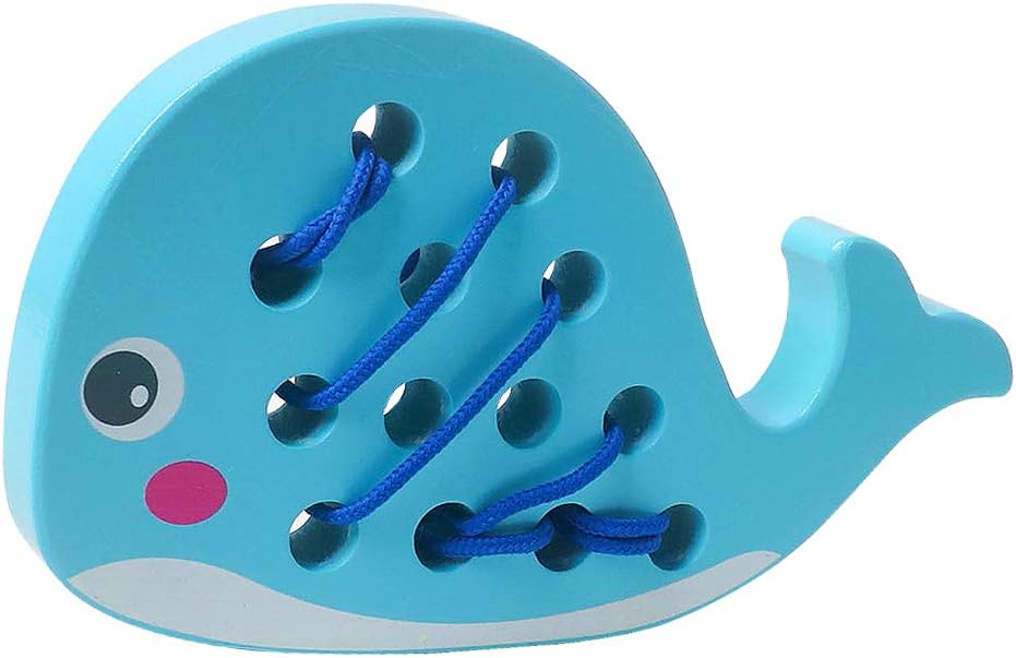 Skrtuan Wooden Lacing Whale Toy – Montessori Travel Puzzle Game with Car & Airplane, Fine Motor Skills Educational Toys for Toddlers 1-3 Years
