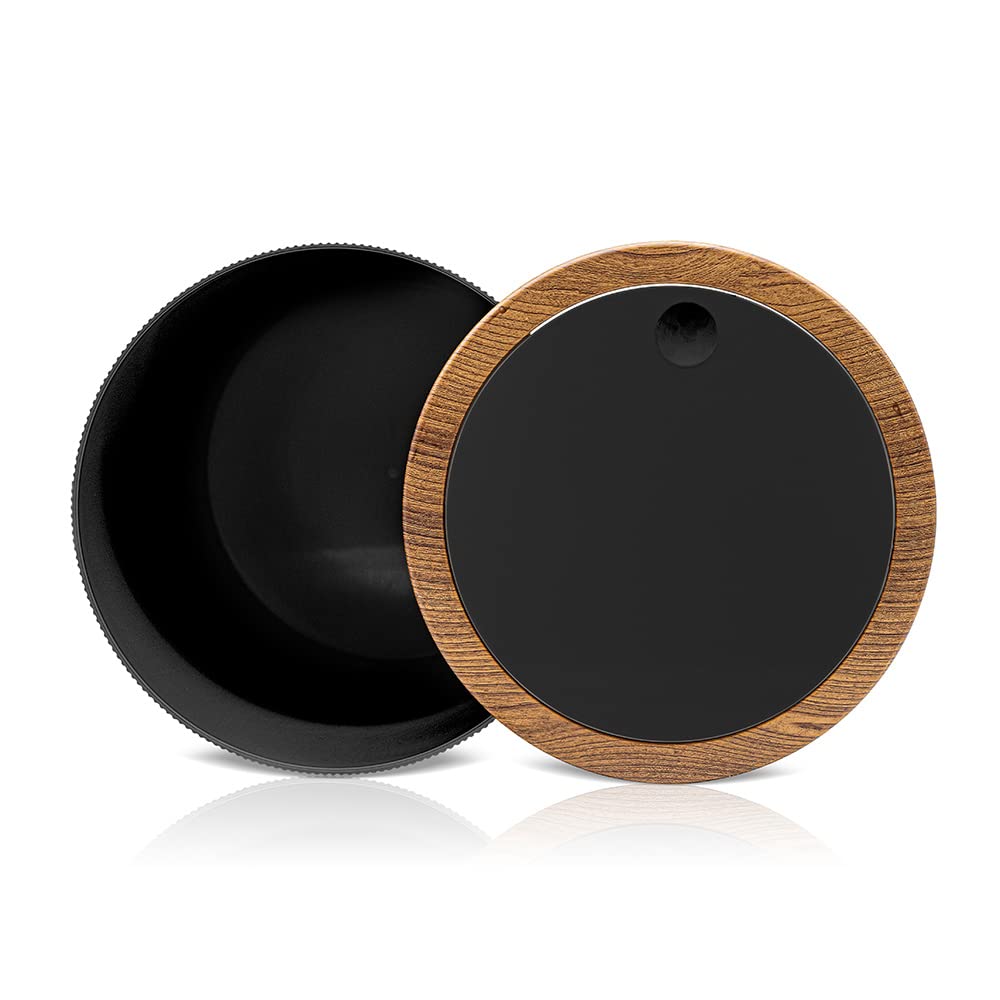 Inbagno Pattumiera 5lt, in plastica Nero Coperchio Basculante, Dettagli Effetto Legno, Serie Blob