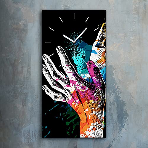Horloge murale moderne toile 30x60cm silencieuse tableau festival de couleur