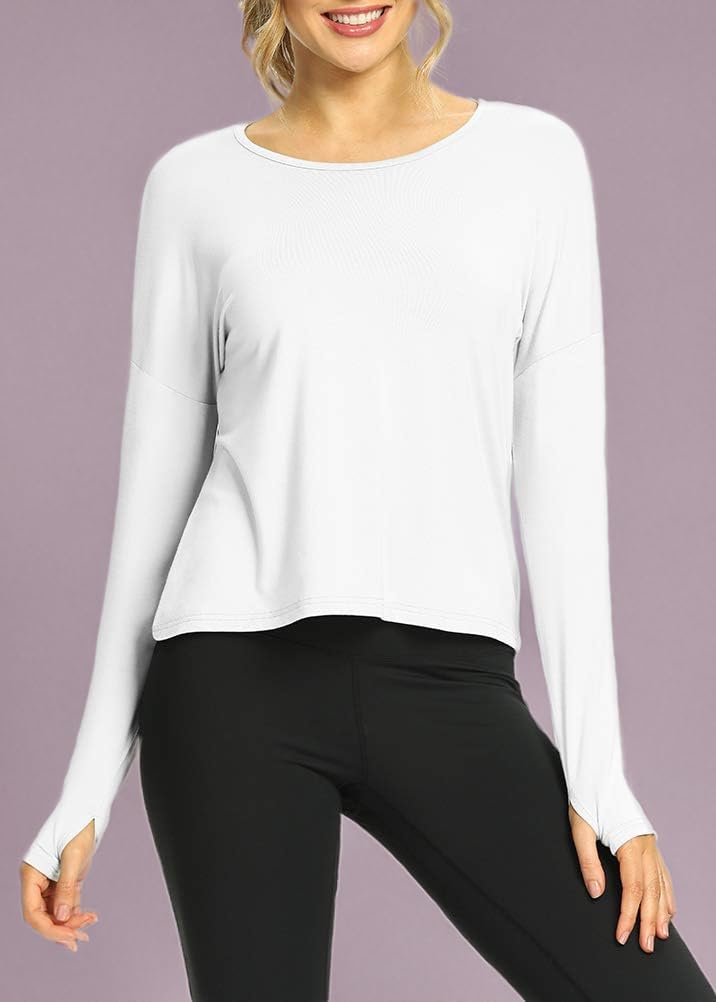 Mippo Womens Open Back Long Sleeve Workout Tops Athletic Gym Shirts with Thumb Hole - Image 5