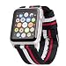 Produktbild Premium Ersatzarmband kompatibel mit allen Apple Watch Modellen inkl. Edelstahl-Adapter (44/42mm Schwarz-Weiß-Rot mit silbernem Adapter)