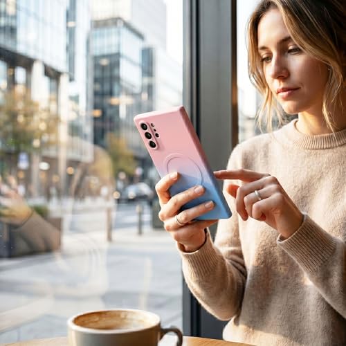 Image of amazon basics Gradient Mag-Safe Case for Samsung Galaxy Note 10 Plus | Soft Silicone Shockproof Cover with Camera Protection | Slim Lightweight Design | Smooth Touch & Durable - Light and Dark Pink
