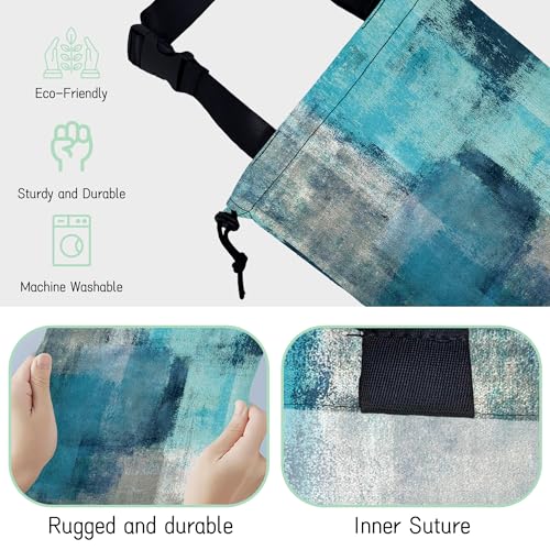 Image of Abstract Art Car Trash Bag,Turquoise and Grey Hanging Drawstring Car Garbage Bag,Waterproof Canvas Car Back Seat Organizer with Adjustable Buckle,for Vehicles,SUVs,Camping,Road Trips