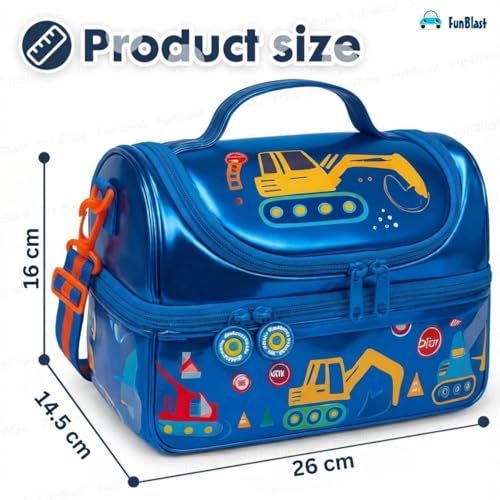 Image of FunBlast Insulated Lunch Bag for Kids - Leakproof Tiffin Bag with Shoulder Strap, Spacious, Durable and Easy to Clean, Lightweight Lunch Box Carry Bag for School, Picnic & Travel (Vehicles)