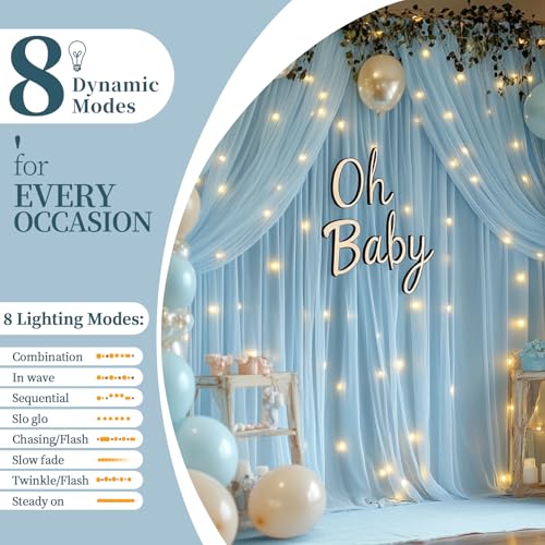 Patioman 10x10ft Baby Blue Tulle Backdrop Curtain with String Lights, Wrinkle-Free Sheer Baby Shower Backdrop for Birthday Party, Bridal Shower, Photo Shoots, Wedding and Home Decorations, Baby Blue by Patioman - Image 4