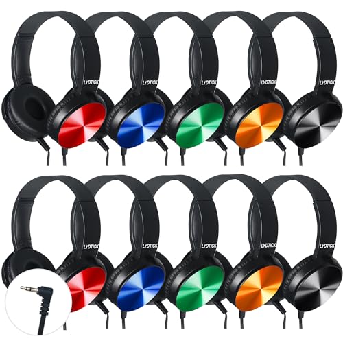 LYDTICK 10 Pack Kids Headphones Bulk for School Classroom, Over-Ear Headphones Wired School Supplies for Kids Students Teachers, 3.5mm Jack(Multicolor)