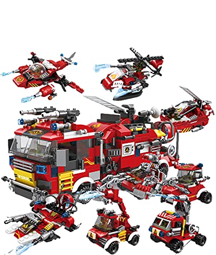 Pidepcos LEGO 806pcs Feuerwehr 8in1 LKW Auto Hubschrauber Boot Bausteine Stadt Feuerwehr Figuren Spielzeug Feuerfahrzeug…