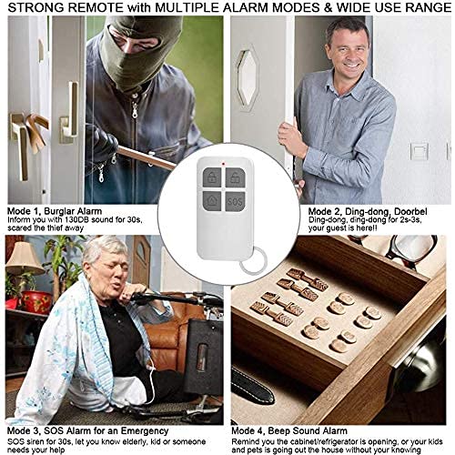Miniatura 6 de Shackcom 4pcs Alarma Para Puertas Y Ventanas Con Control Remoto Para Casa Con Sensor Magnético Inalámbrico Para Sistema De Seguridad Para El Hogar - Antirrobo Detectores Sirenas Con Pilas-130db