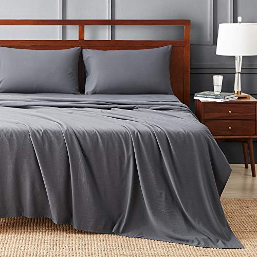 Hansleep Queen Bed Sheets Set, Sheets for Queen Size Bed, Bedding Sheets & Pillowcases 4PCS, 100% Standwashed &Brushed Microfiber-1 Flat Sheet, 1 Fitted Sheet Set, 2 Pillowcases (Dark Grey, Queen)