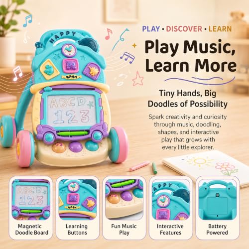 Image of Uonibaby by StarAndDaisy 2-in-1 Baby Multiactivity Push Walker with Doodle, for Infants & Toddlers, Educational Elements and -in-Stable & Safe Design /Multi Purpose Walker for new Born