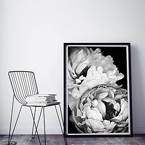 Impression sur toile pivoine noir et blanc, tableau moderne de fleur 50x70cm sans cadre