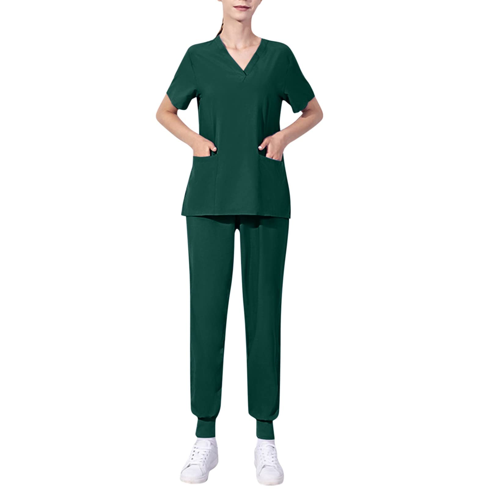 GenericScrubs For Women Set Jogger Pants Stretch Two Piece V Neck Scrub Top & Yoga Jogger Scrub Pants Stretchy Nursing Uniform Set womens scrub tops