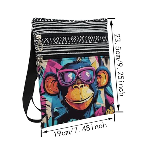 Street Art Chimpanzee Messenger Bag Small Ethnic Pattern Printed Adjustable Strap Crossbody Zipper Bag Street Art Chimpanzee Phone Bag Wallet Cute Shoulder Handbag for Women Friends2