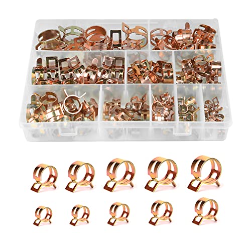 BELOMI 100Pcs Spring Hose Clamp Assortment kits, Fuel Line Silicone Vacuum Hose Pipe Clamp, Low Pressure Air Tube Clamps Fastener, Spring Band Type Action Hose Clamps Pipe Clamp