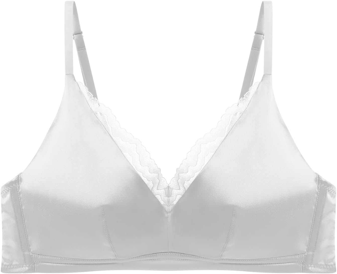 SilRiver Silk Deep V Lace Bralette for Women Lined Bra No Underwire - Comfortable Natural Feeling Underwear