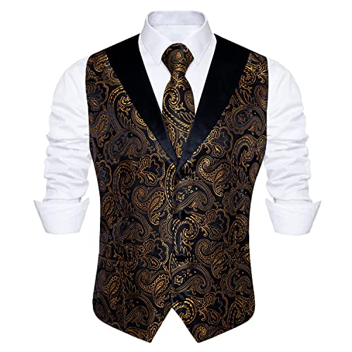 DiBanGu Paisley Suit Vest for Men Formal Vest and Tie Set with Pocket Square Cufflinks Wedding
