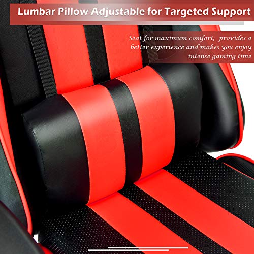 FERGHANA Ergonomic Racing Style PC Game Computer Chair,Video Gaming Chair with Massage Lumbar Pillow,Seat Height Adjustable,160°Recliner,Headrest for Teens Adults(Tango Red)