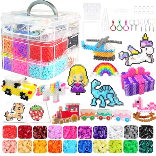 20 Farben 5mm Stück Bügelperlen Set,11000 Steckperlen mit Aufbewahrungsbox, Bügelperlen Platten, Benutzerführung, Kinder DIY Gestalten von Schmuck Deko, Geschenk Bastelideen für Mädchen Junge 5+