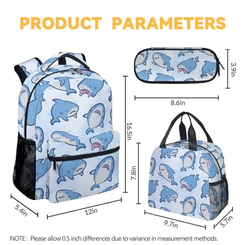 Shark Backpack with Lunch Box - Set of 3 School Backpacks Matching Combo for Girls Boys - Cute Blue Bookbag and Pencil Case Bundle4