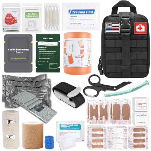 Survival First Aid Kit with 6-Inch Israeli Bandage, Splint and Snap Tourniquet for Bleeding Control, Trauma Bleeding for Outdoors, Hiking, Riding, Skiing and Hunting