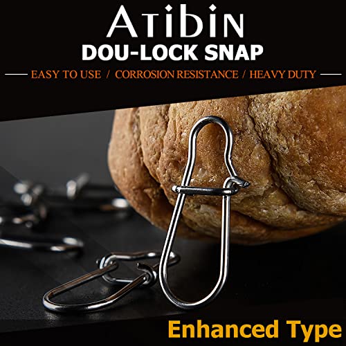 Atibin Duo Lock Fishing Snap Stainless High Strength Fishing Snap Swivel Quick Change Fishing Snap Clip Black Nickel 100Pcs 24Lbs #TOP1