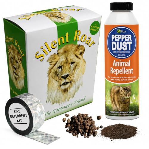 Cat Deterrent for Gardens UK Silent Roar Lion Dung Pellets Pepper Dust & Reflective Tape Bundle Cat Repellent to Stop Cats Pooping in Garden Areas