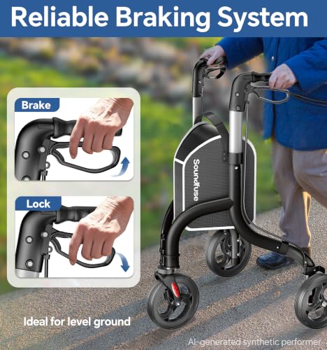 Image of soundfuse Lightweight 3 Wheel Walkers for Seniors, Foldable Aluminum Frame