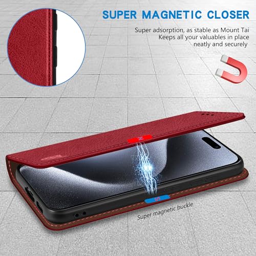 ZZXX for iPhone 15 Pro Wallet Case Strong Magnetic 6.1 inch,Red - image 2