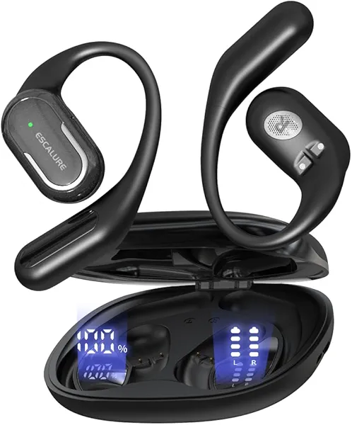 Open Ear Headphones Wireless Bluetooth 60H Playtime, IPX7 Waterproof Open Ear Earbud with Ear Hooks, Running Headphones Bluetooth 5.4 Ear Buds with Mic, Sport Headset for Cycling, and Workouts, Black