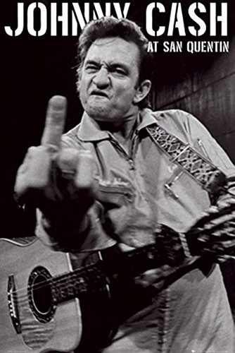 C-color Johnny Cash (Middle Finger) at San Quentin 36x24 Music Art Poster Print Guitar Famous b&w Black and White