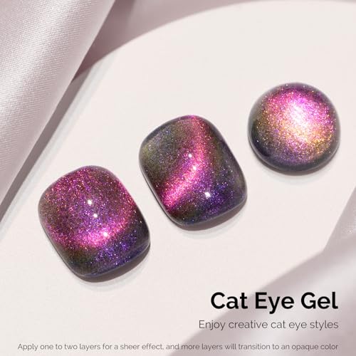 Image of MelodySusie 9D Chameleon Cat Eye Gel Nail Polish, 0.5 Fl Oz Pink Glitter Holographic Magnetic Nail Polish with Magnet, UV Nail Polish for Nail Art Manicure Salon DIY at Home G1601