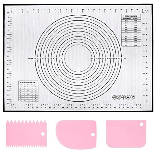 Silikon Backmatte Backunterlage Groß 70 x 50 cm Antihaft Teigmatte Ausrollmatte mit Messung Wiederverwendbar Backen Zubehör mit 3 Stück Teigschaber für Teig, Fondant, Macarons, Kekse, Pizza