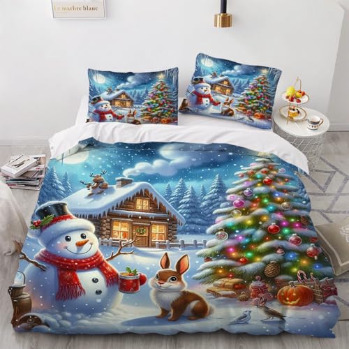 Generisch Bettwäsche Christmas 200x200 Mädchen Jungen Teenager Mit 80X80 Kissenbezug,Kinder Bettwäsche-Set Motiv Weihnachtsmann Elch Weihnachten Baum,Mikrofaser Bettbezug mit Reißverschluss,A28