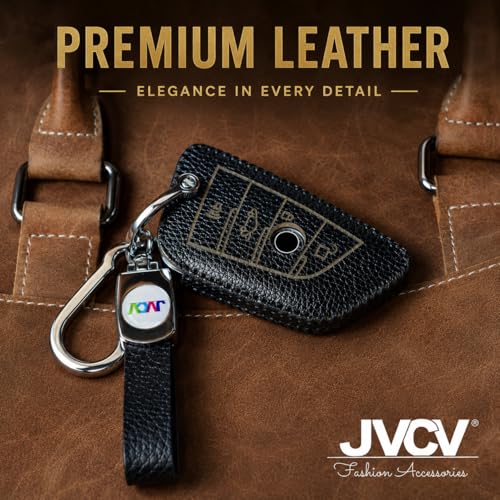Image of JVCV Soft Handmade Lychee Pattern Leather Key Cover Compatible with BMW X1 X3 X6 X5 5 Series 6 Series 7 Series 4 Button Blade Smart Key | Premium Leather Protective Case (Black)