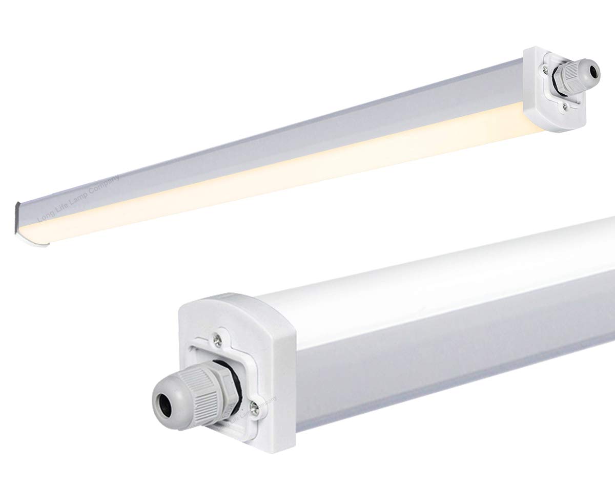 Long Life Lamp Company 36W Ceiling LED Batten Light 4ft Warm White Surface Mount Suspended IP Rated Triproof Fitting
