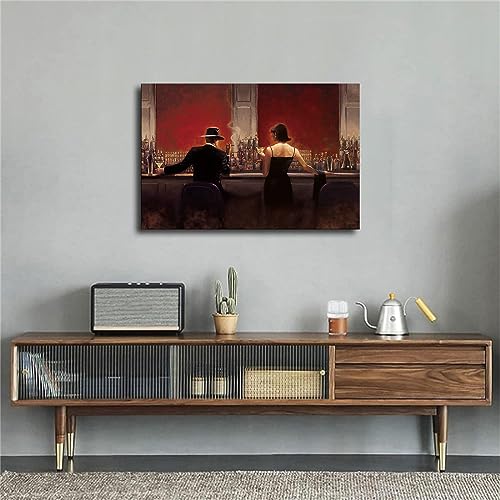 Of Men and Women Drinking In A Bar Cigar Posters Canvas Print Wall Art Modern Picture Home Bedroom Living Room Foyer Aesthetic Decor Gifts (24×36inch- Framed) - Image 2