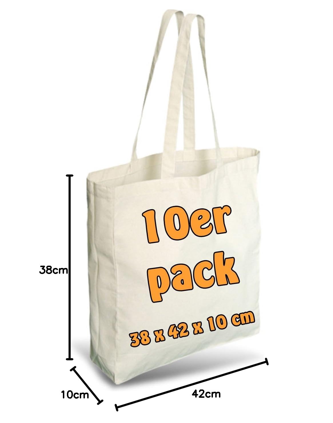 Sacs à provisions Cottonbagjoe | 38x42x10 cm | soufflet latéral et inférieur | avec longues poignées | sacs en jute | sacs en coton à peindre, imprimer | bricolage