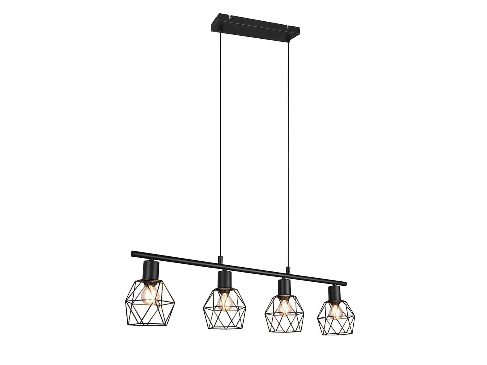 meineWunschleuchte Pendel-Leuchte Industrial Schwarz, für Esszimmertisch, | Breite 75cm, 4-flammig, Retro Gitterlampe ideal über dem Esstisch in Esszimmer und Küche