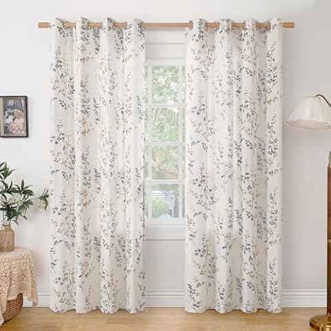 BGment Linen Curtains for Living Room 84 Inch Length 2 Panels Set Floral Leaf Patterns, Light Filtering Privacy Window Curtains for Bedroom Boho Farmhouse Vintage, Each 52 Inch Wide, Brown Cover