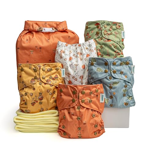 Kinder Cloth Diapers Set of 5 with bamboo inserts