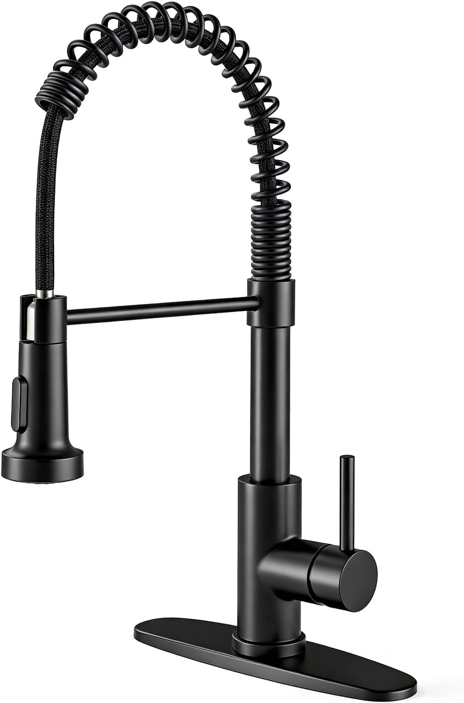 OWOFAN Black Kitchen Faucet with Pull Out Sprayer Stainless Steel Single Handle Spring Sink Faucets 1 Hole Or 3 Hole Dual Function for Farmhouse Camper Laundry Utility Rv Wet Bar