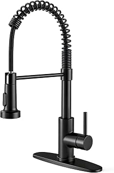 Black Kitchen Faucet with Pull Down Sprayer Stainless Steel Commercial Single Handle Classic Spring Pull Out Kitchen Sink Faucet for Pot Filler Farmhouse Camper Bar Laundry Room 866080R