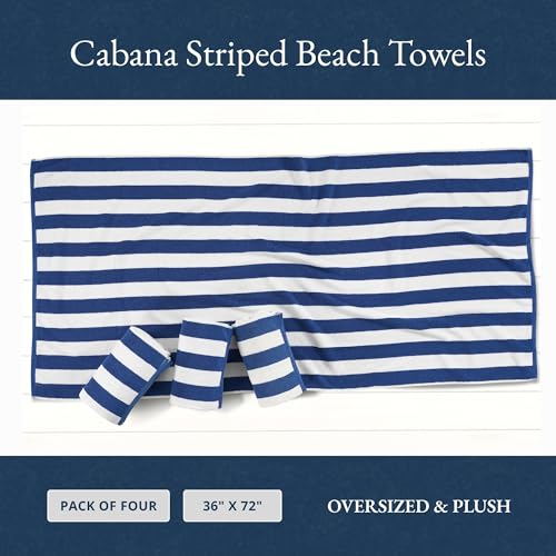 image for LANE LINEN Beach Towel 4 Pack - Beach Towels Oversized, Cabana Stripe 