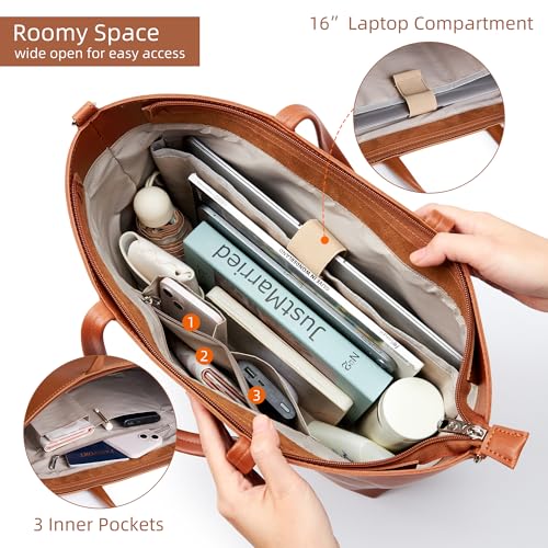 Image of KALIDI Tote Bag Zipper Shoulder Bag Faux Leather Purses Satchel for Women Casual Handbag Work Dating College
