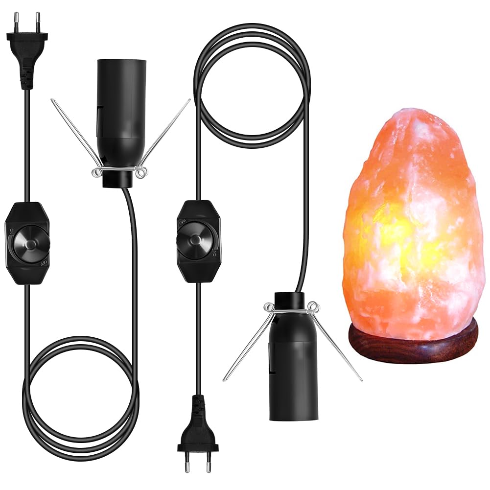 URAQT 2 Piezas Cable para lámpara de sal con enchufe europeo e interruptor, max. 15w, AC 220-240V, Portalámparas E14 de 1,5 m para lámpara de sal Lámpara de Lámpara de Pie, Colgante (Negro)